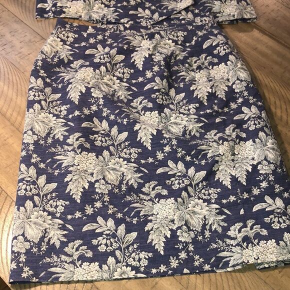 Made in France 🇫🇷 Rodier Cotton Skirt Suit Double Button Leaf Toile Pattern - Picture 3 of 17